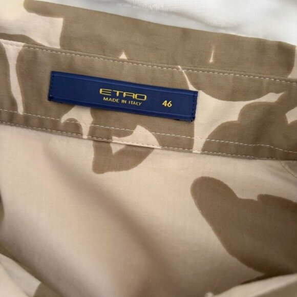 ETRO Floral Button Front Shirt 46 US10 Khaki Long Sleeve - Picture 5 of 5